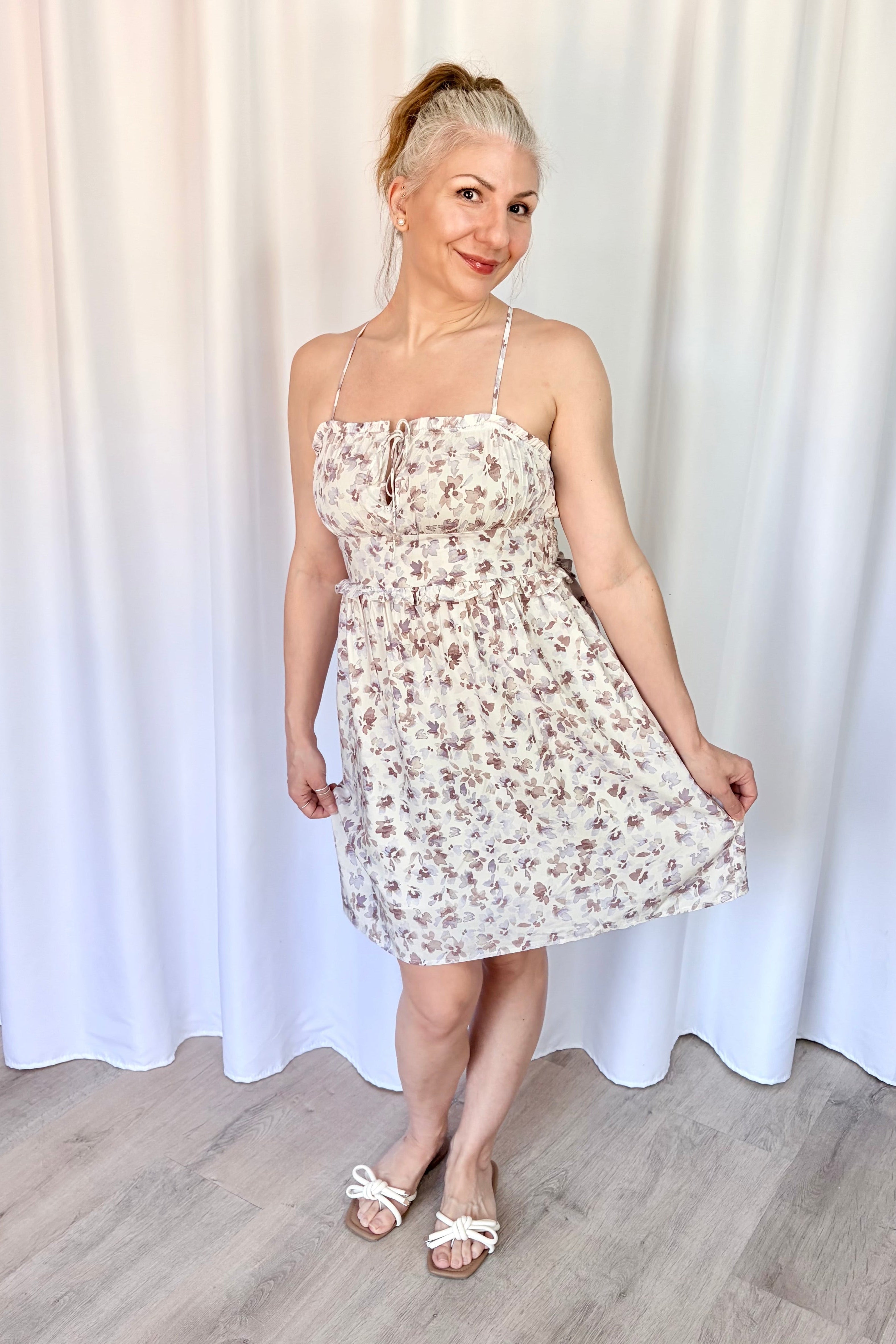 lavender floral mini dress Strapless Mini Dress With Lavender Beaded Floral Embellishments 45065