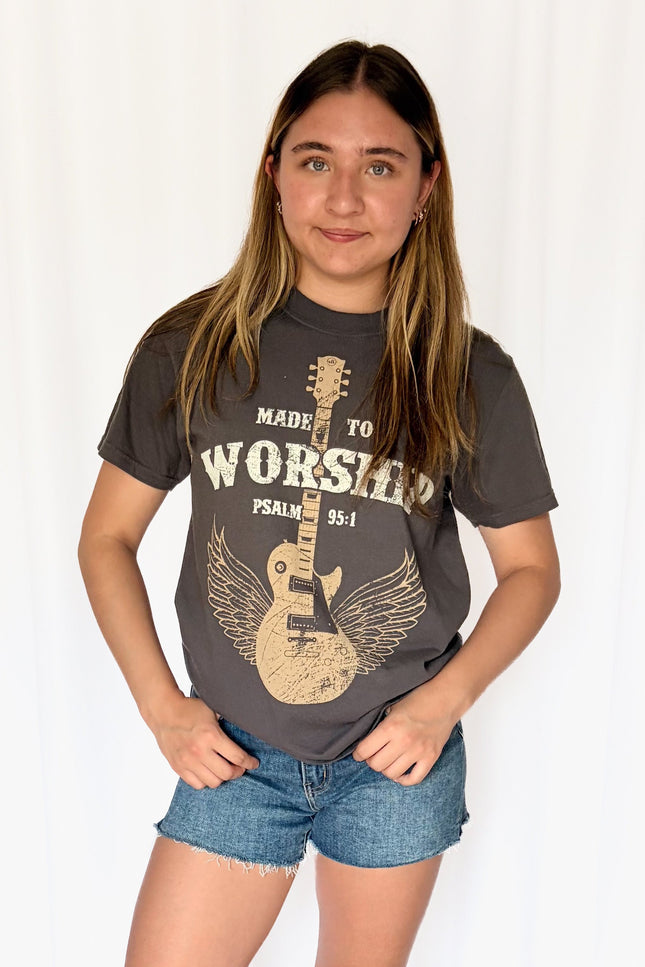 Gray Made to Worship Christian graphic t-shirt