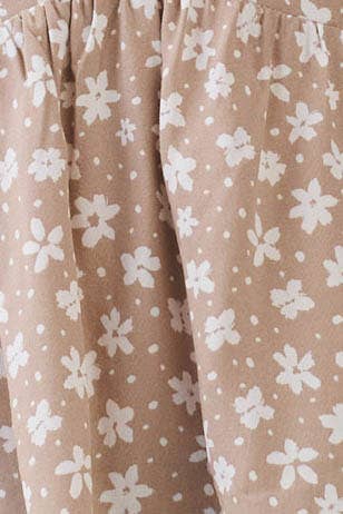 Close-up of beige fabric with white floral pattern