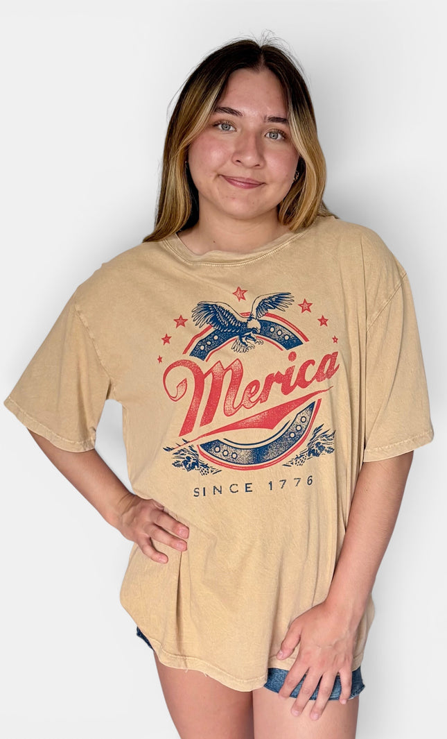 Women’s oversized vintage wash graphic tee front view