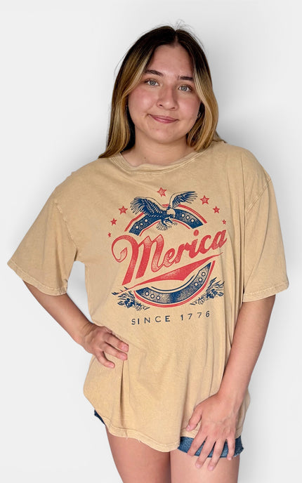 Women’s oversized vintage wash graphic tee front view