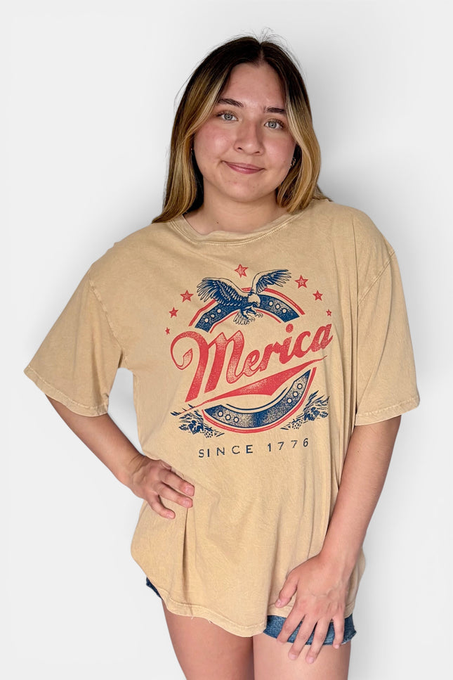 Women’s oversized vintage wash graphic tee front view