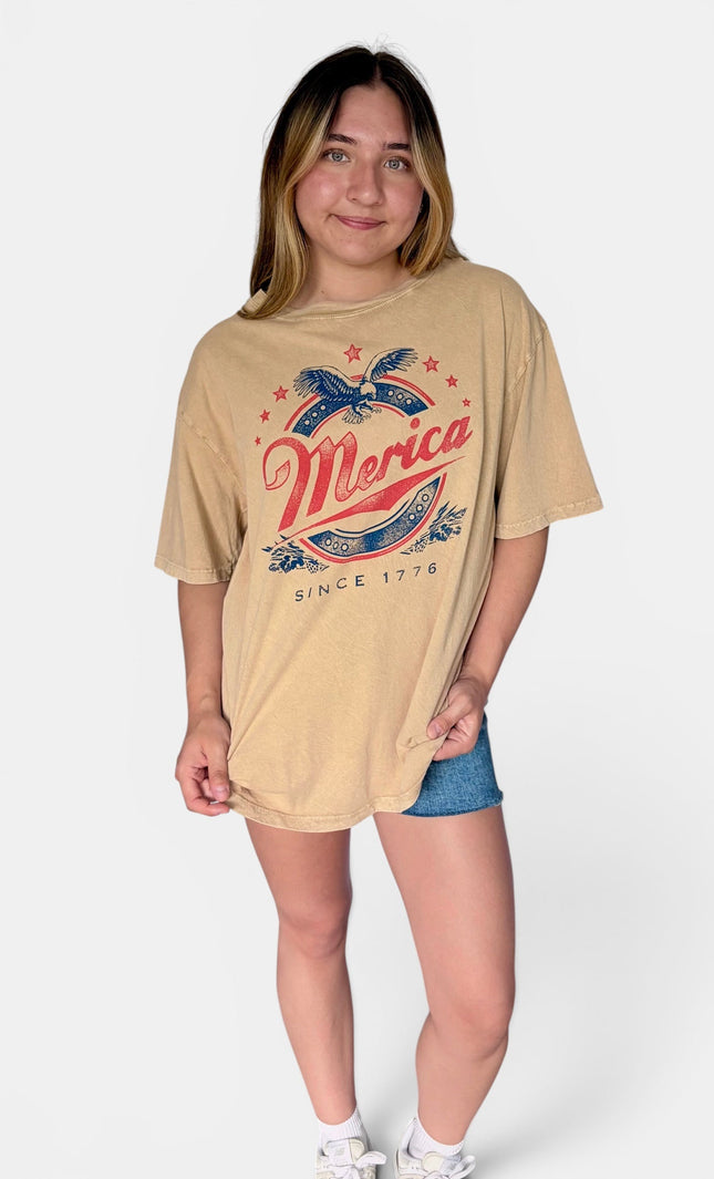 Oversized cotton graphic tee with vintage mineral wash