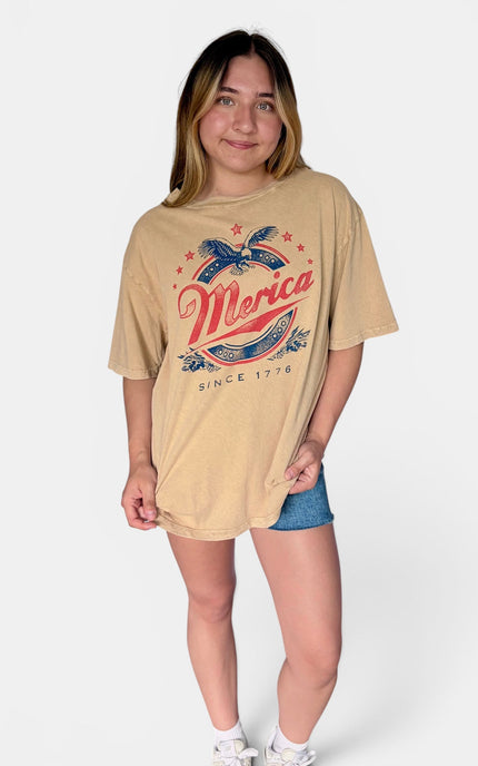 Oversized cotton graphic tee with vintage mineral wash