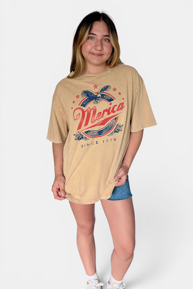Oversized cotton graphic tee with vintage mineral wash