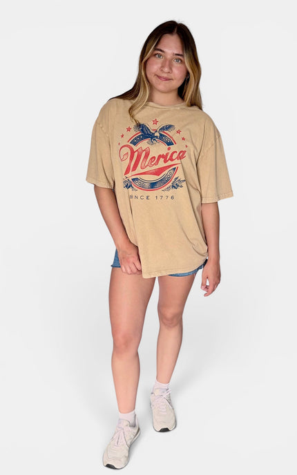 Front view of women’s oversized cotton graphic tee