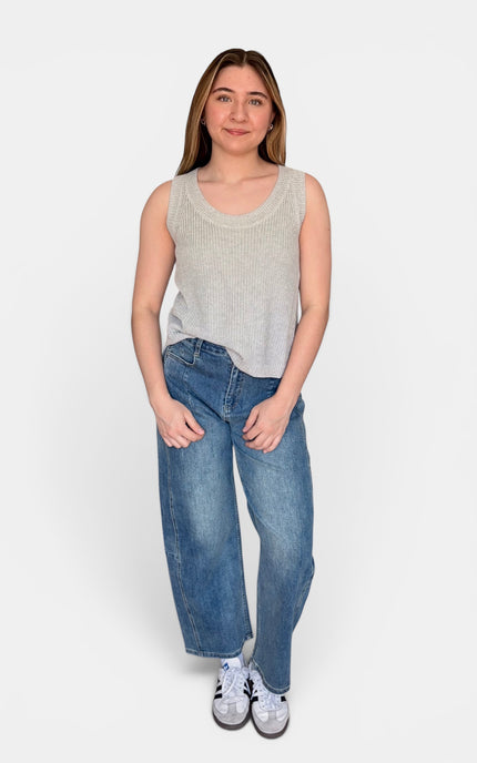 Women's sleeveless knit sweater tank with side slits