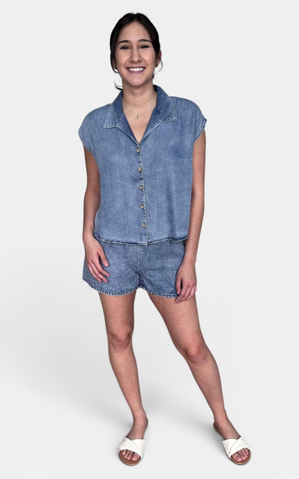 Women's blue Tencel sleeveless shirt