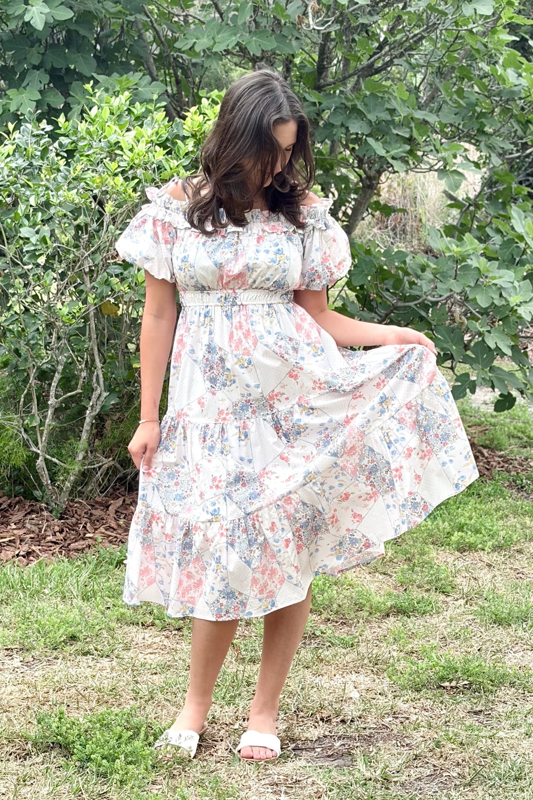 off the shoulder floral midi dress Vestido Midi Ellsie Off Shoulder Floral - Rosa/Combinado