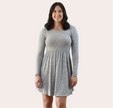 The Silver Mist Knit Dress in heather gray — soft brushed knit mini dress made in the USA from Justyna Grace Boutique.