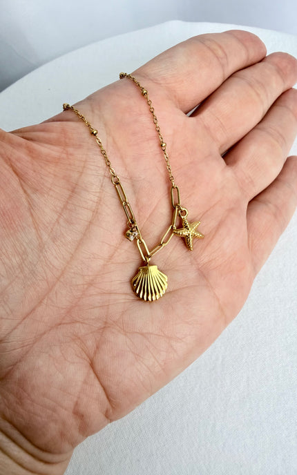 Starfish & Shell Charm Necklace