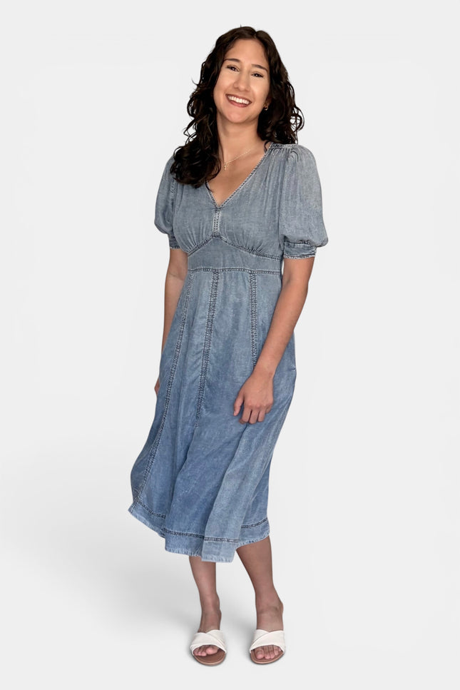 V-Neck Tencel Midi Dress