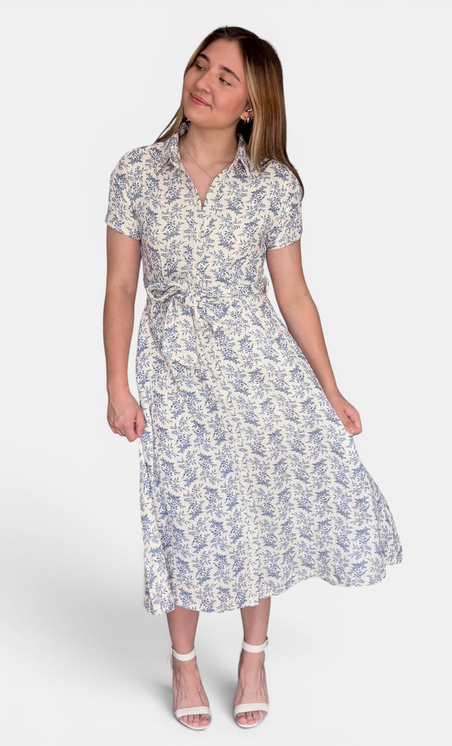 Floral cotton shirt dress for women front view