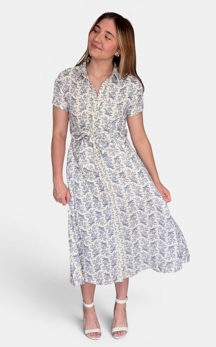 Floral cotton shirt dress for women front view
