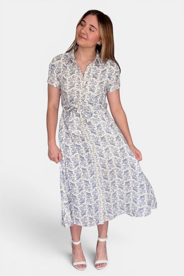 Floral cotton shirt dress for women front view