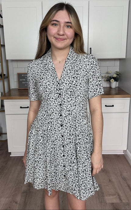 Amelie lapel button-down dress with floral print and lightweight cotton-rayon fabric