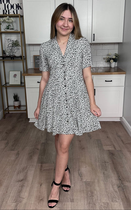 Amelie lapel button-down dress with floral print and lightweight cotton-rayon fabric