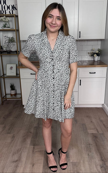 Amelie lapel button-down dress with floral print and lightweight cotton-rayon fabric