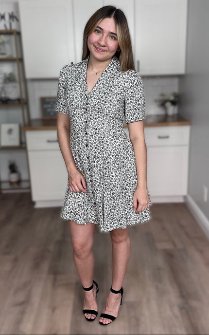 Amelie lapel button-down dress with floral print and lightweight cotton-rayon fabric