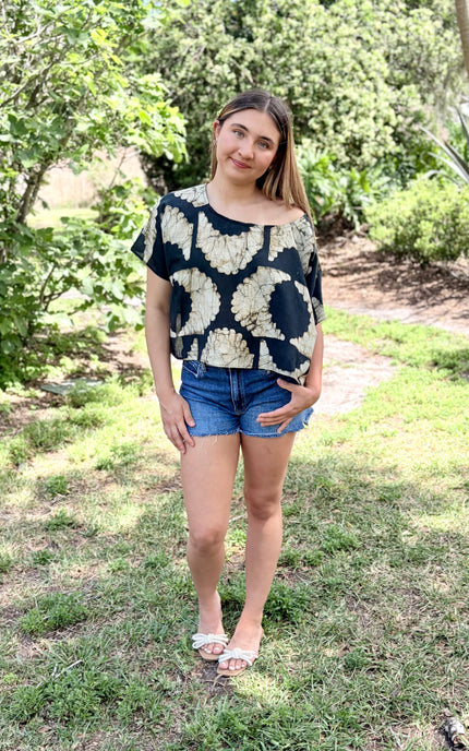 Relaxed fit artisan top styled for everyday wear