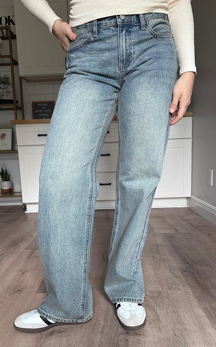Alternate front view of the Audrey straight leg jeans highlighting classic five-pocket styling