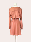Autumn Ease Dress – soft terracotta long-sleeve dress with gathered waist and V-notch neckline – Justyna Grace Boutique