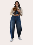 Barrel-Leg Denim Overalls — relaxed wide-leg overalls with classic bib front and adjustable straps from Justyna Grace Boutique.