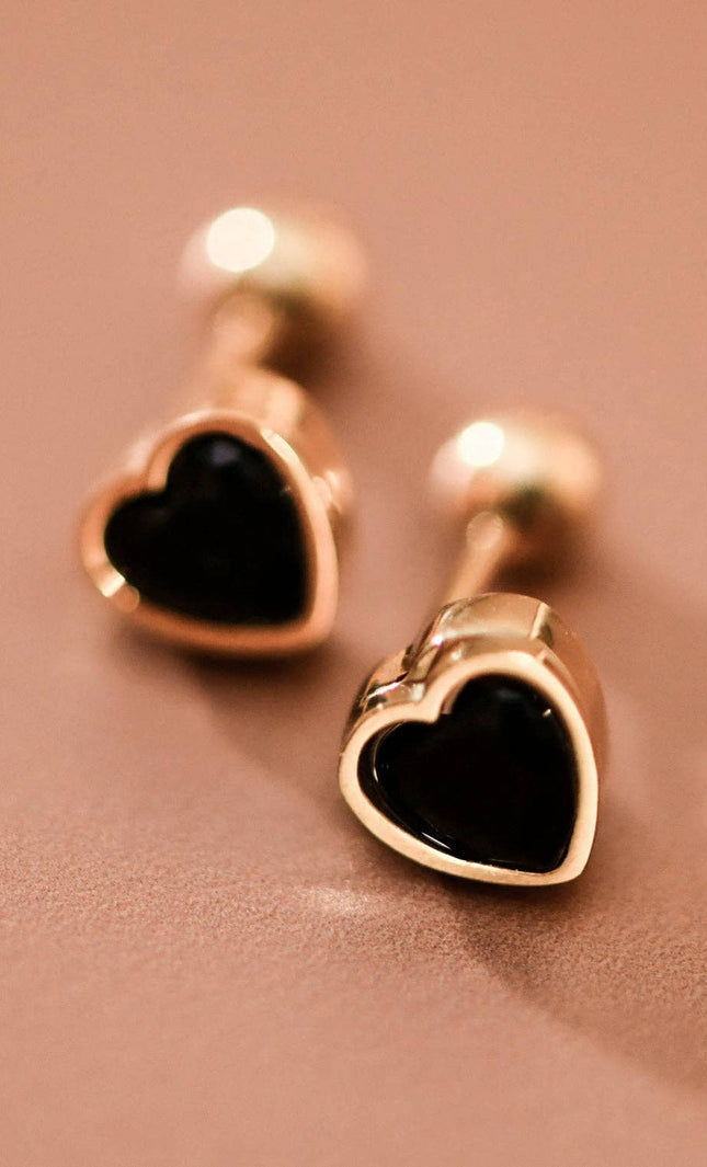 black crystal heart stud earrings 18K gold plated stainless steel waterproof