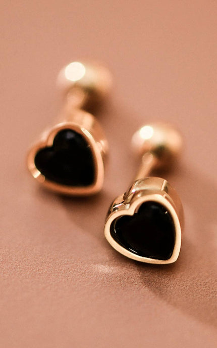 black crystal heart stud earrings 18K gold plated stainless steel waterproof