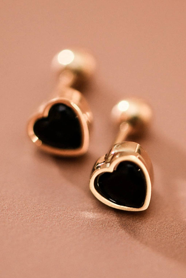 black crystal heart stud earrings 18K gold plated stainless steel waterproof