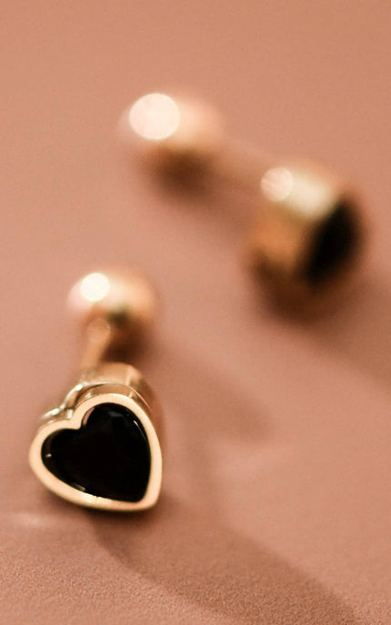 black crystal heart stud earrings 18K gold plated stainless steel waterproof