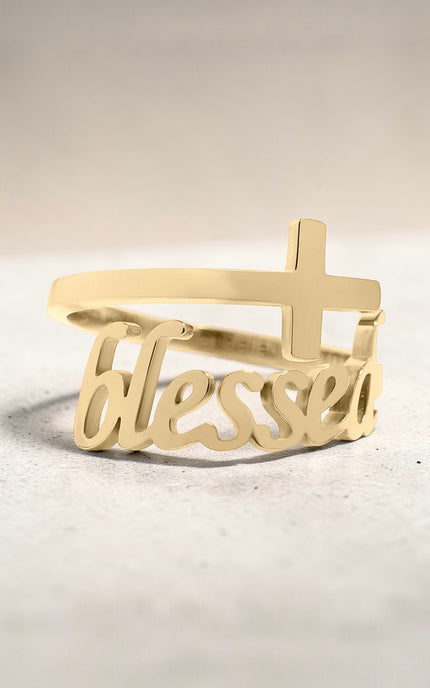 Blessed cross ring gold PVD stainless steel adjustable Christian faith ring engraved do not fear for I am with you waterproof hypoallergenic jewelry