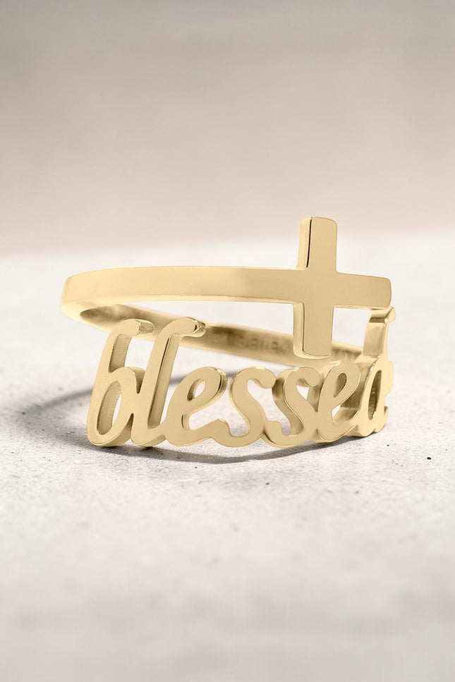 Blessed cross ring gold PVD stainless steel adjustable Christian faith ring engraved do not fear for I am with you waterproof hypoallergenic jewelry