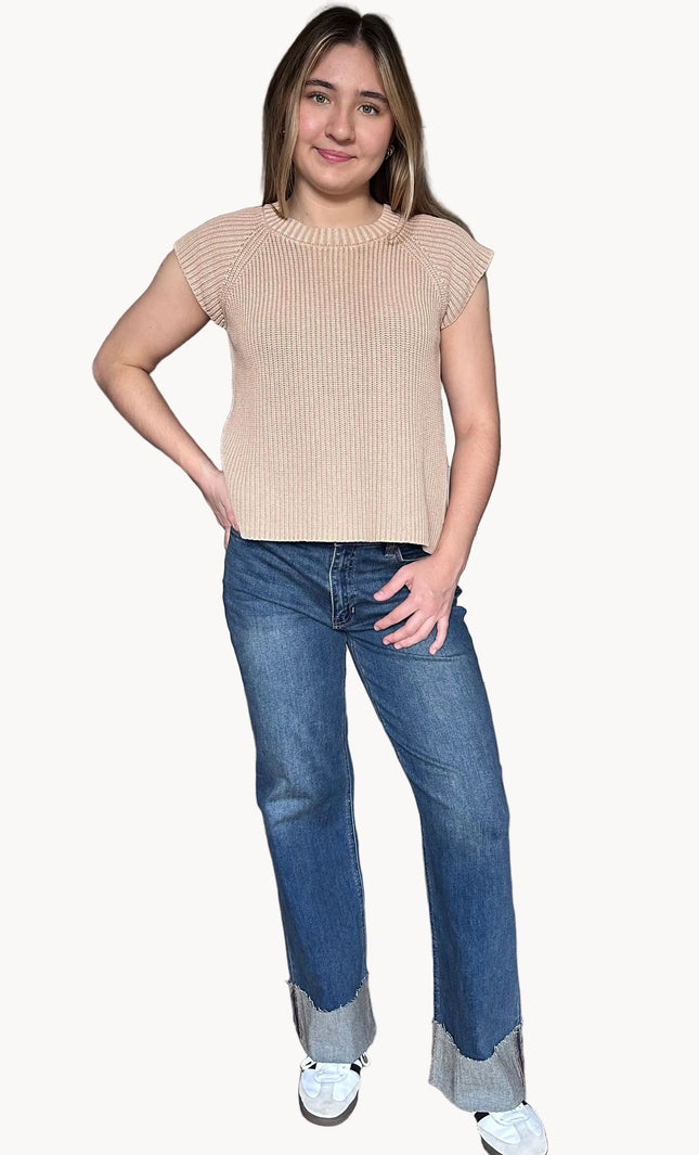 High-rise wide leg ankle jeans with cuffed hem in dark wash denim