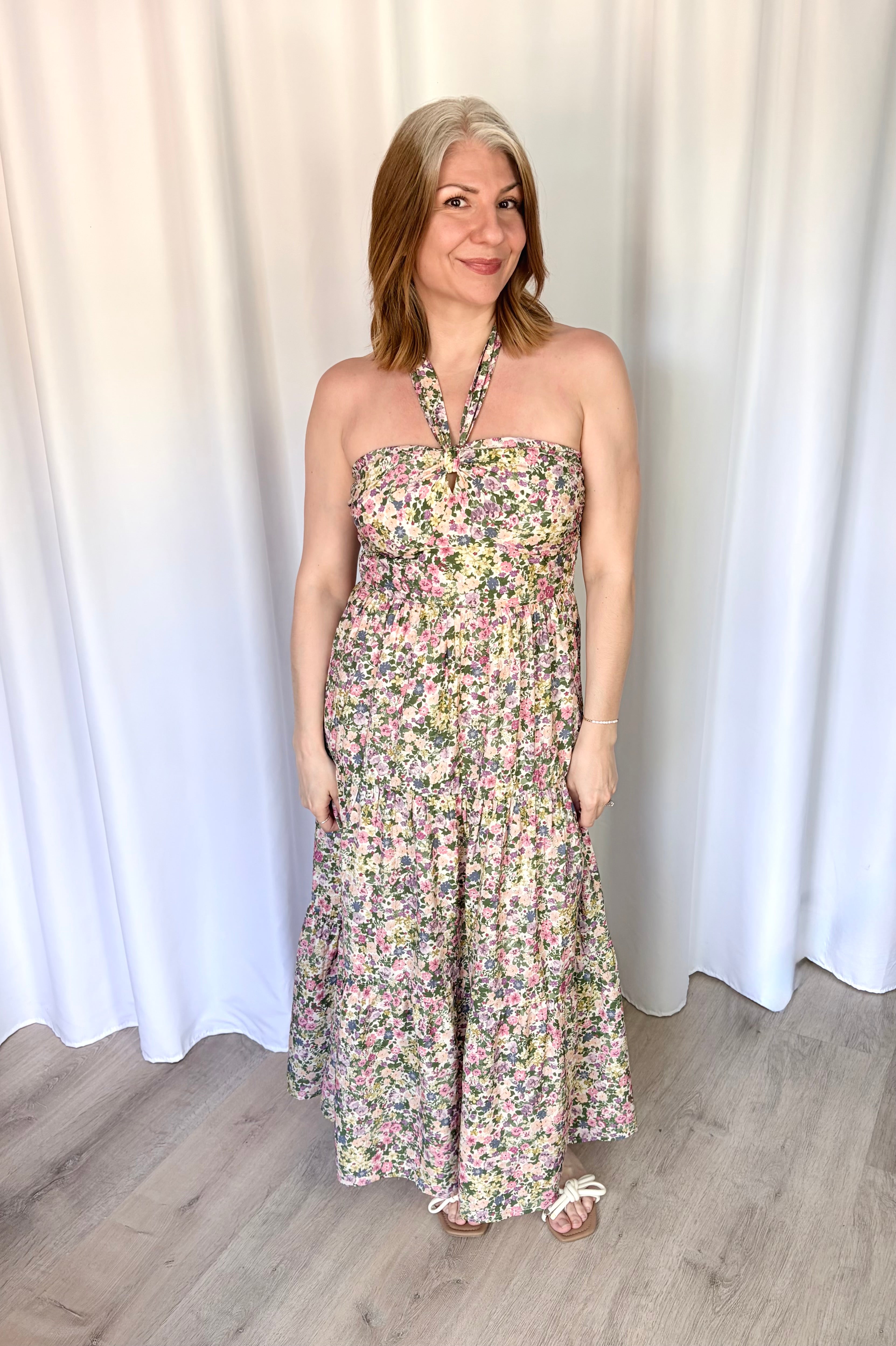 maxi dress with a knot Catalina Floral Knot Tiered Maxi Dress