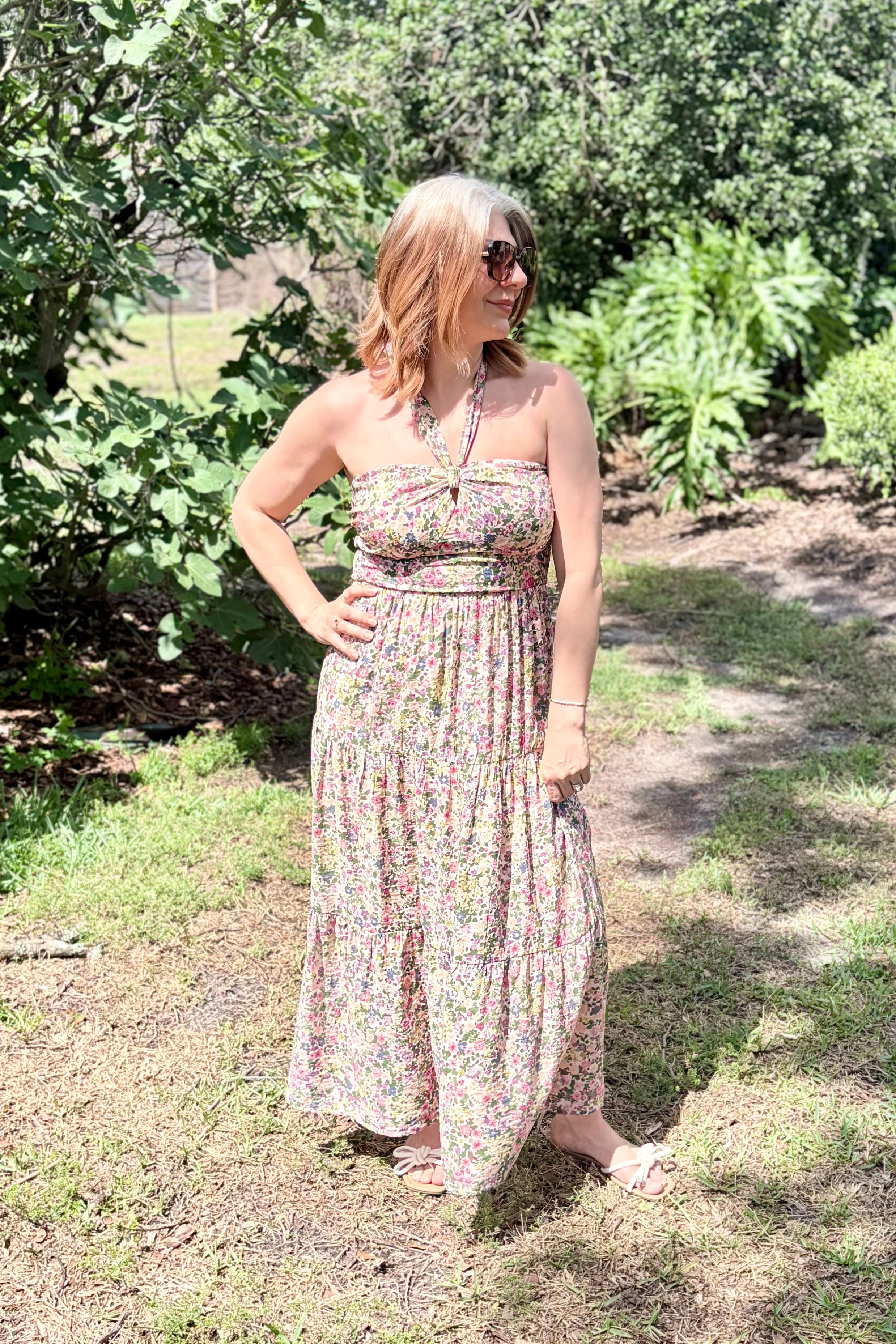 how to tie bottom of maxi dress Catalina Floral Knot Tiered Maxi Dress
