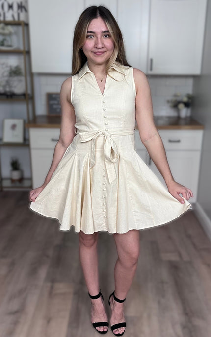 Functional button-down front on Colette linen mini dress