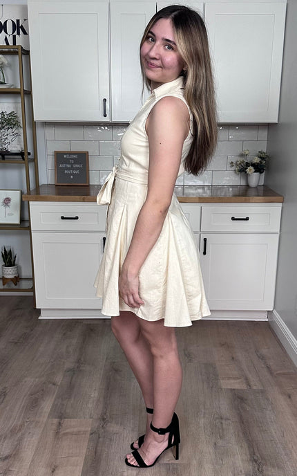 Flared skirt panel on Colette linen mini dress