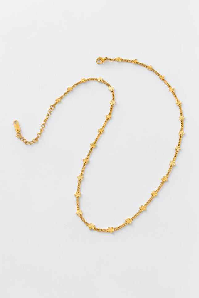 Minimalist daisy flower necklace showing 40 cm length with 4 cm extension