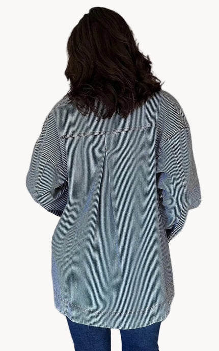 Corduroy collar detail on classic denim barn coat