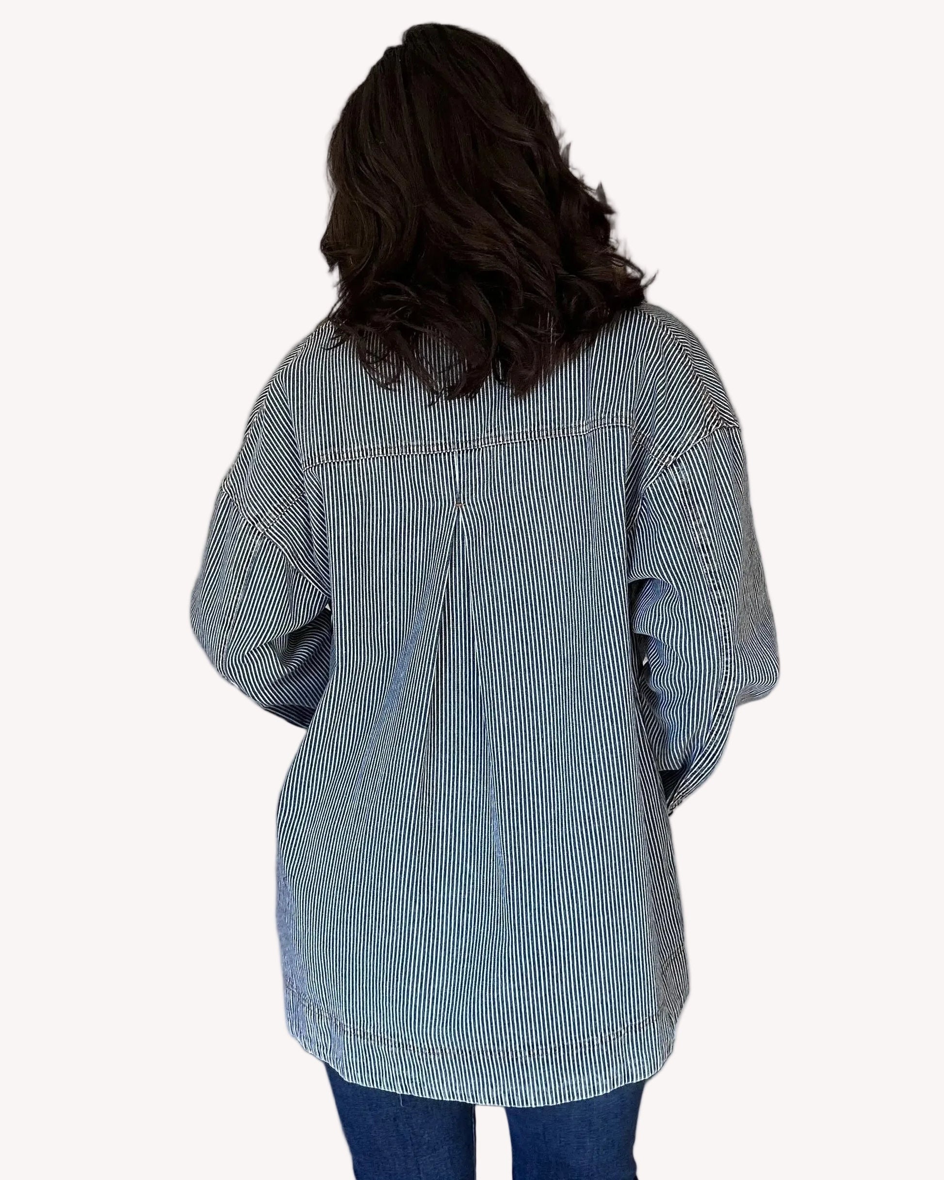 Corduroy collar detail on classic denim barn coat