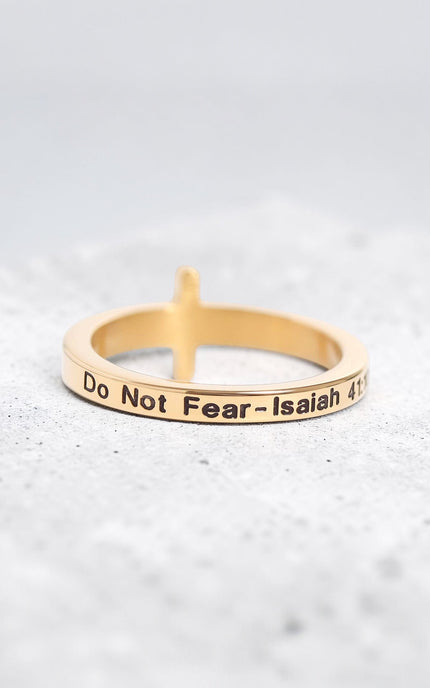 Close-up of CZ cross detail on stacking ring