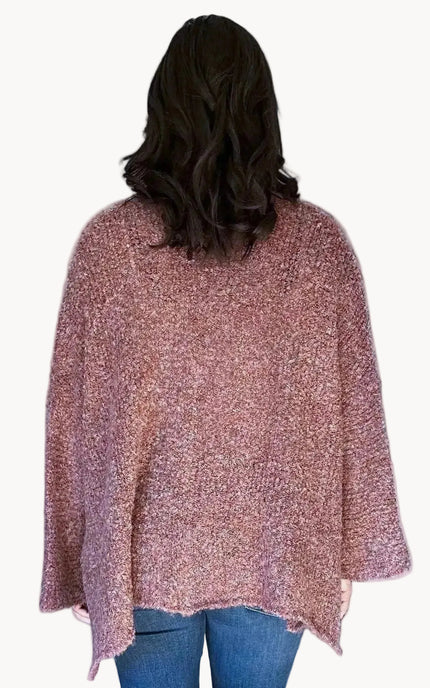 Open-front longline stretch knit cardigan with relaxed dolman sleeves