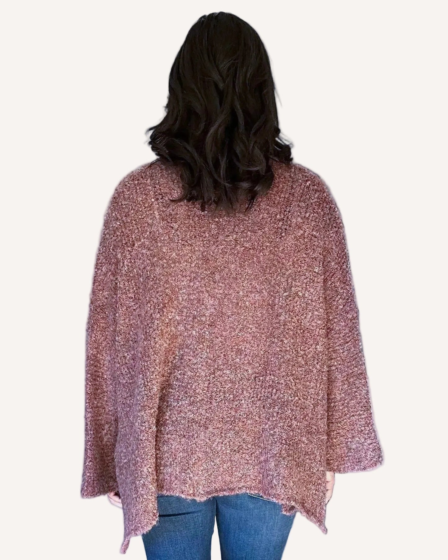 Open-front longline stretch knit cardigan with relaxed dolman sleeves