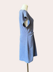 Terry mini dress in washed driftwood blue - casual feminine everyday style with tie waist from Justyna Grace Boutique.