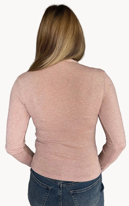 Back view of the Elena ruched top with long sleeves and smooth, body-hugging fit