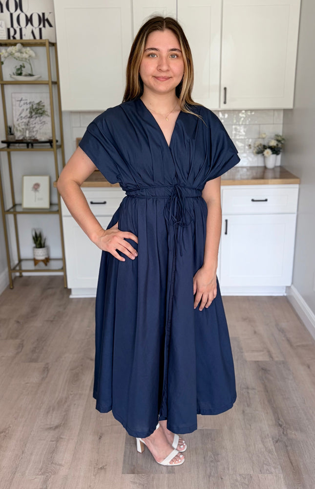 Front view of Estelle poplin maxi dress in breathable 100% cotton