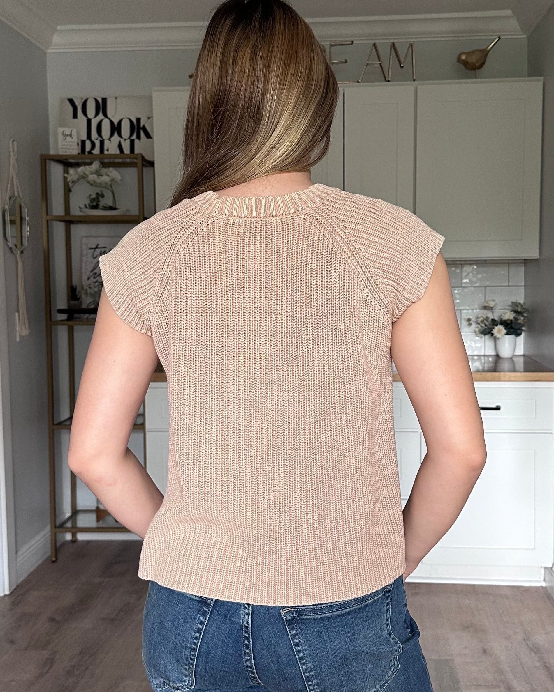 Back view of the everyday washed cotton sweater tee with easy, casual drape