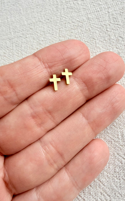 Close-up of hypoallergenic post on Faith Cross Stud Earring, showing the secure backing and quality of the surgical-steel construction
