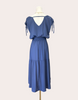 Falling Grace Midi Dress – soft dusty blue tiered midi with tie sleeves and gathered waist – Justyna Grace Boutique